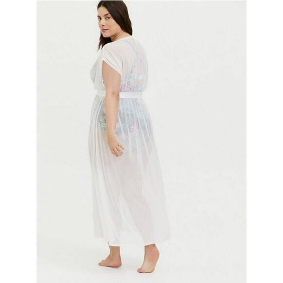 Torrid Swimsuit Coverup Kimono Womens Plus 5X Mesh Maxi Ivory White Beach Swim - Picture 4 of 4